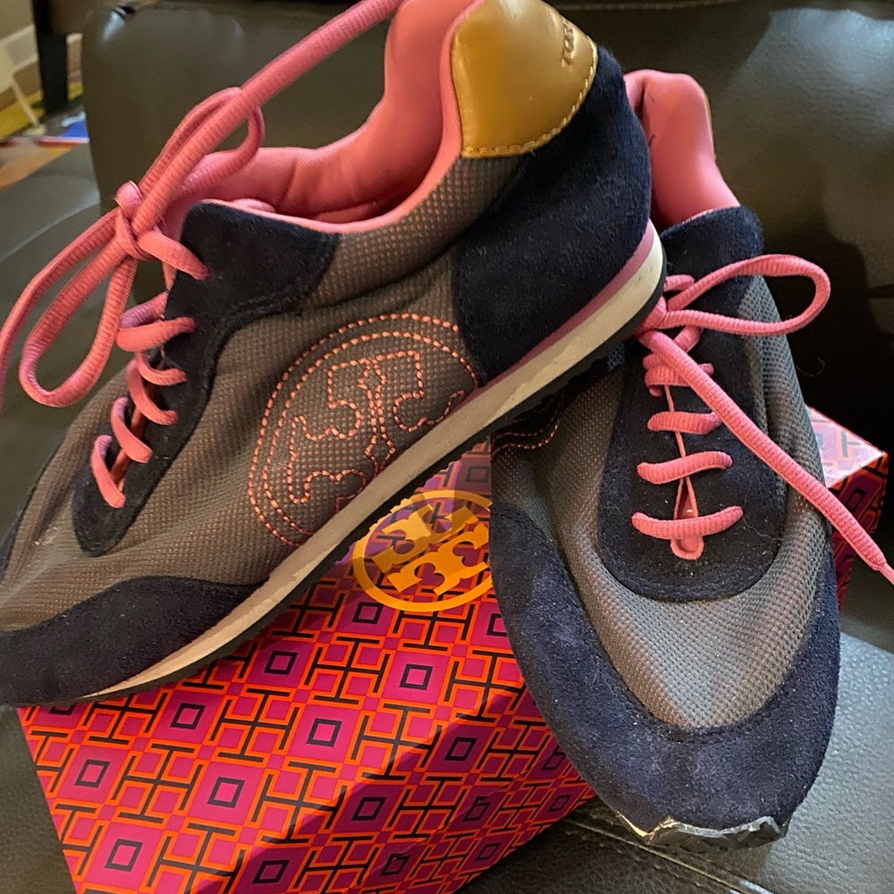Tory Burch pink and navy sneakers, size 10.5 (fits as 9-9.5)